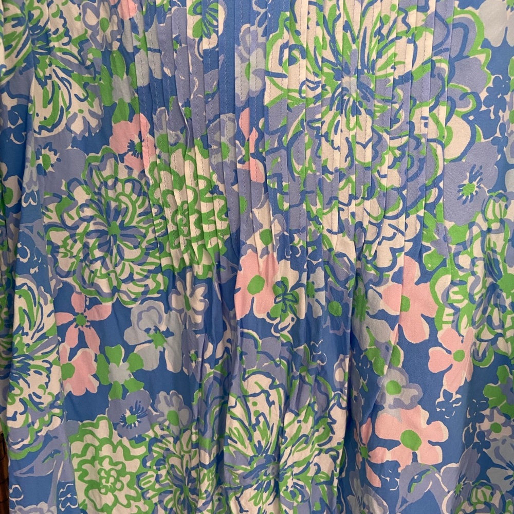 Lilly Pulitzer Blue Floral V-Neck Long Sleeve Dress. Size 10 VGUC - Picture 3 of 4